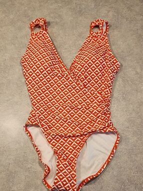 Carmen Marc Valvo Orange Geo One-Piece Swimsuit for Kids